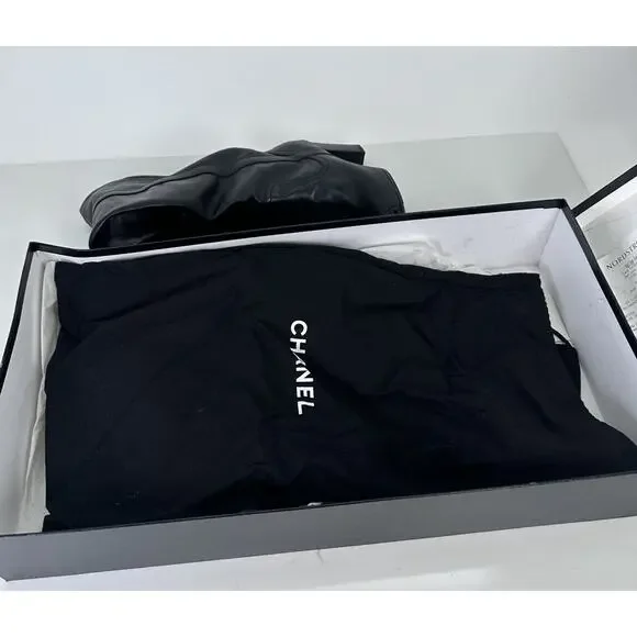 ⭐️ Chanel Black Leather Cap Toe Over The Knee Boots Sz 37 / 7 - Picture 15 of 16